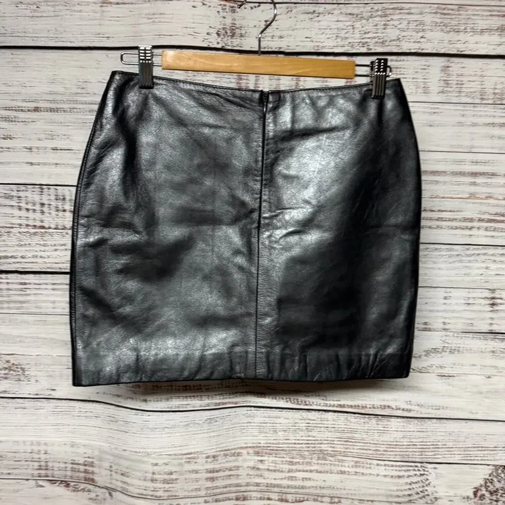 Rem Garson Genuine Leather Skirt Gray Silver Size 6